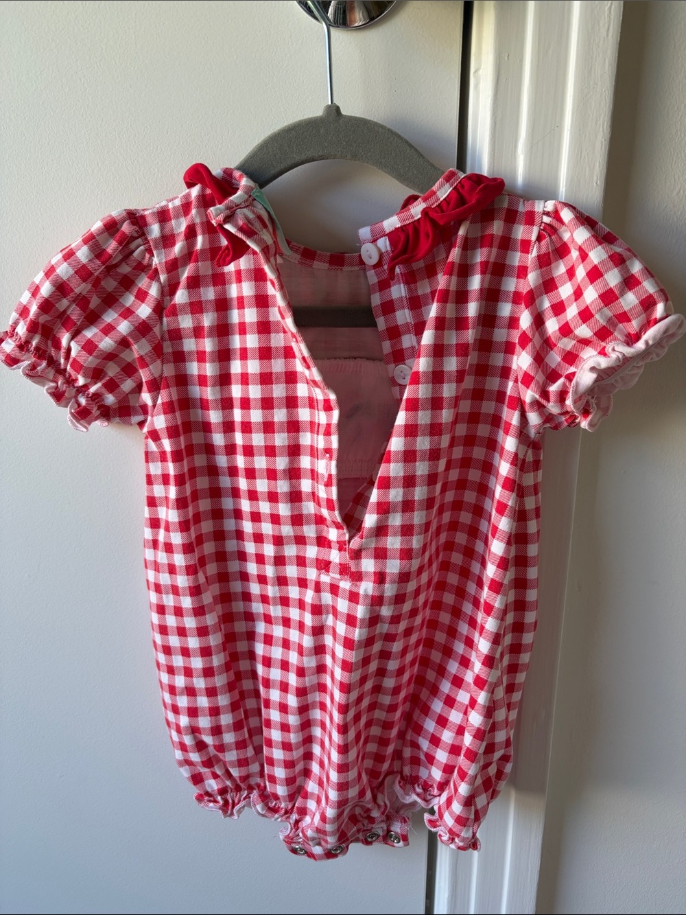 Red Gingham Kids One-Piece with Minnie Silhouette Embroidery - Picture 2 of 4
